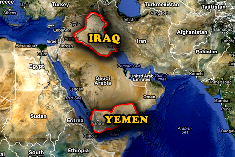 Saudi Arabia between Iraq and Yemen